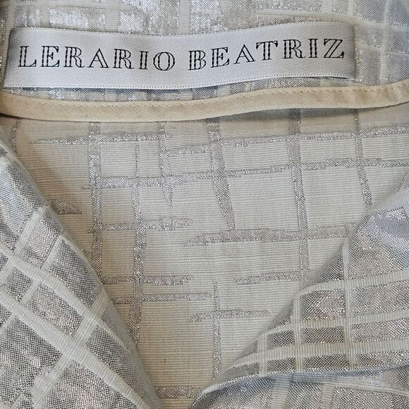 Lerario Beatriz Silver Metallic & White Capped Sleeve Abstract Print Vest Blouse - Picture 9 of 12